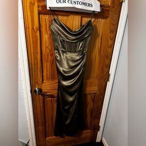 Galina Signature Strapless Satin Dress in Eucalyptus - Size 0